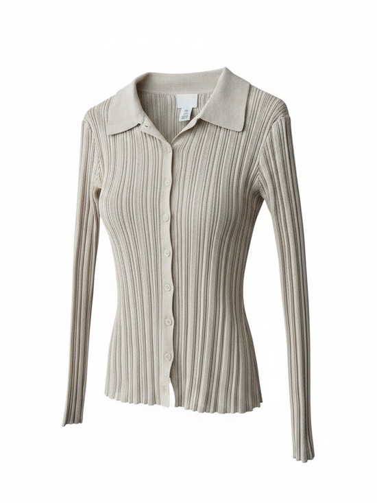 H&M Tops - H&M Neutral Ribbed Long Sleeve Top Small